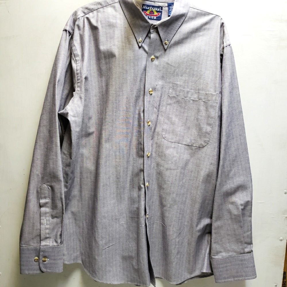 Manhattan Club vintage grey/lavender stripe long sleeve dress shirt mens XL